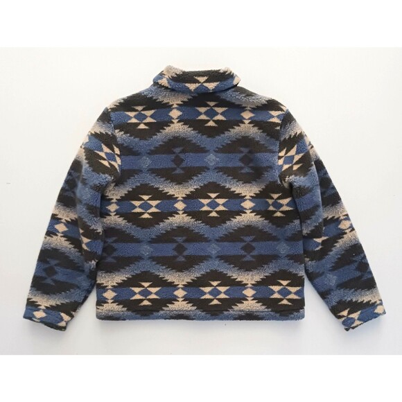 Woolrich Short Fleece Jacket Blue Gray Southwest Button Front Pockets Sz L - Picture 4 of 11